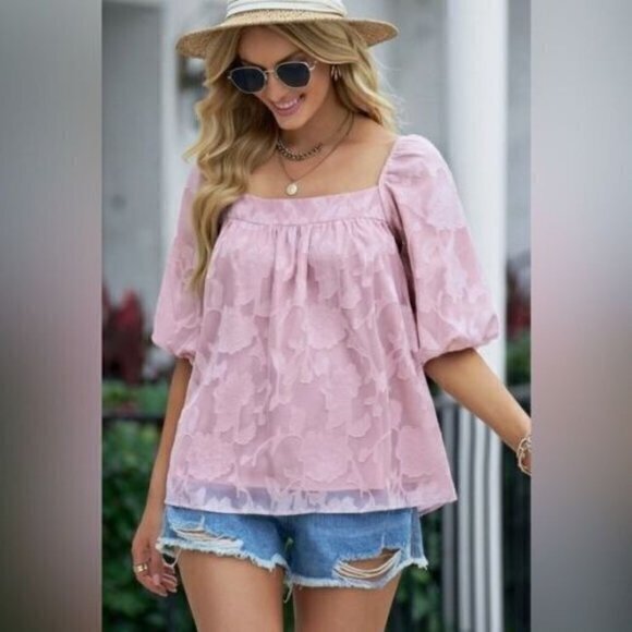 Cupshe Applique Puff Sleeve Square Neck Loose Blouse Size Small RefHHH - Picture 7 of 7